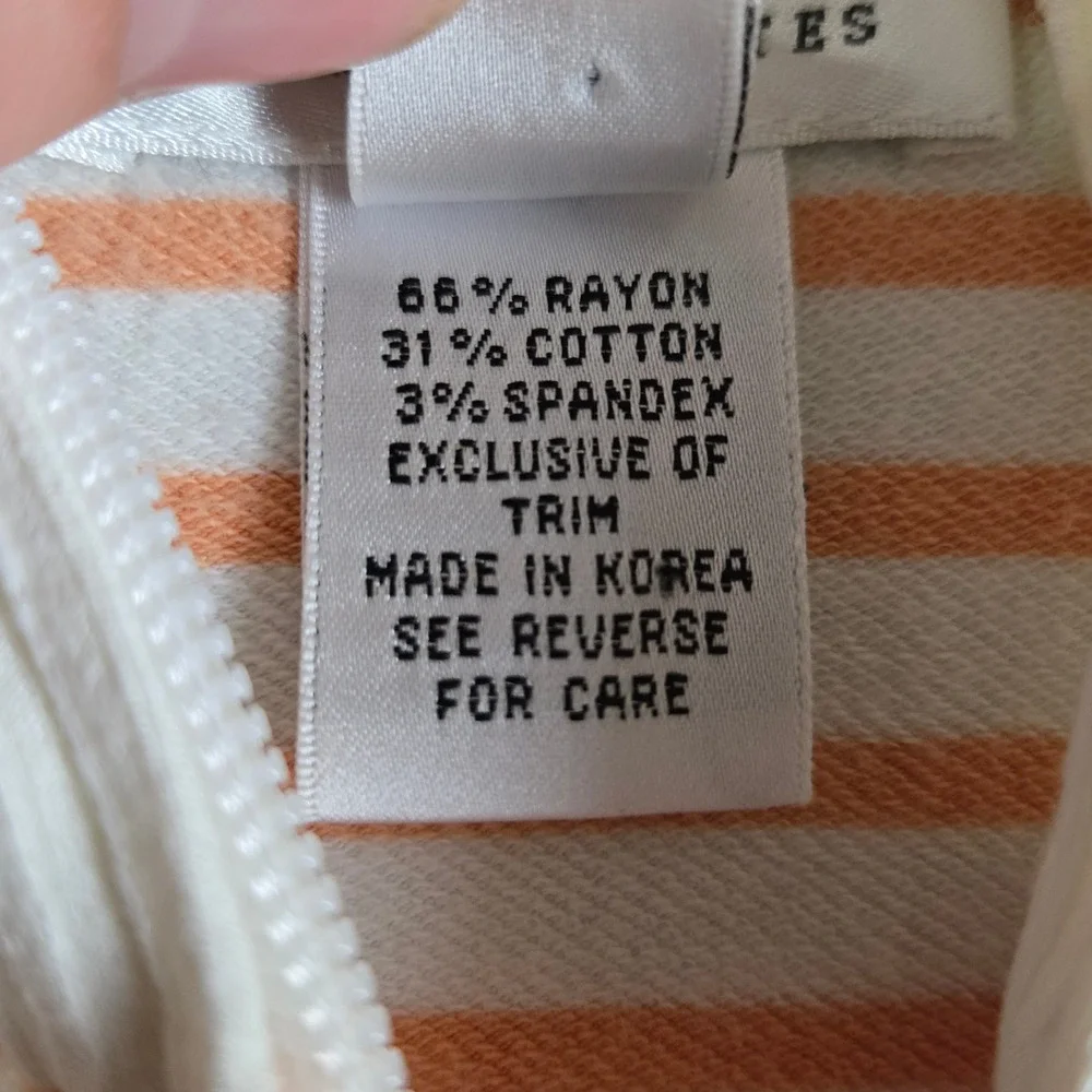 90s Vintage Talbots White Peach Orange Stripe Full Zip Mock Neck Sweater Size 1X